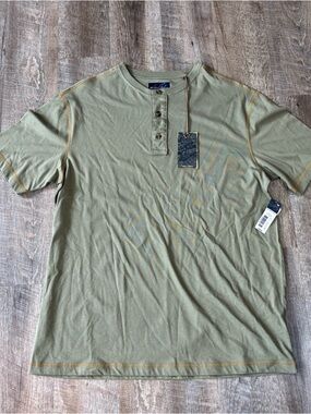 Roundtree Yorke Men’s Short Sleeve Henley Large Tall Olive Green New Cotton Soft